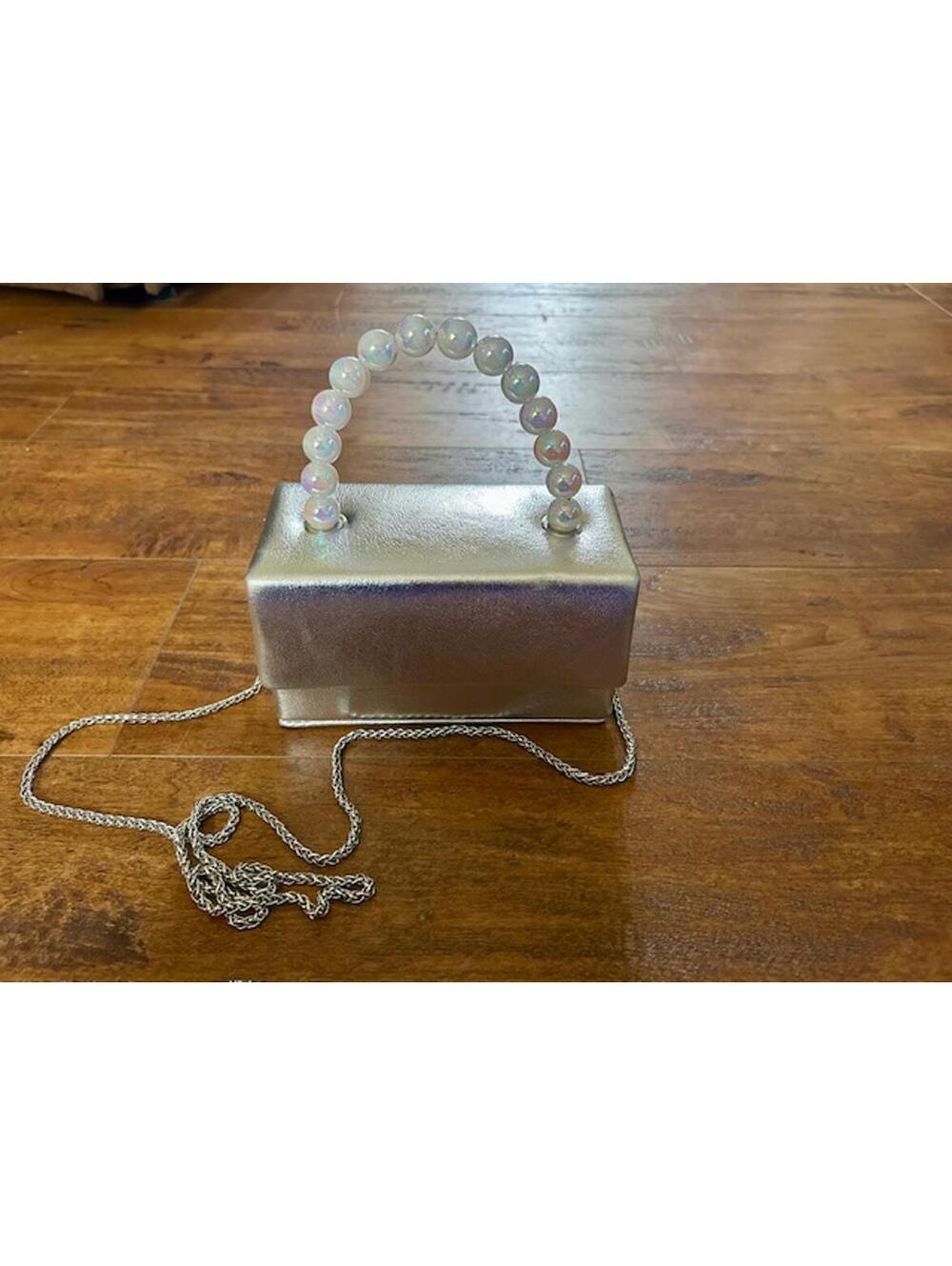 Urban Silver Metallic Handbag Pearl Handle and Chain Strap